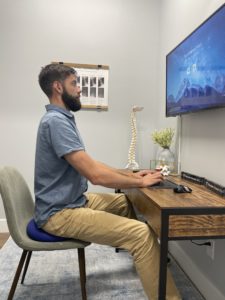 ergonomics and wellness in the workplace; looking at elevated screen